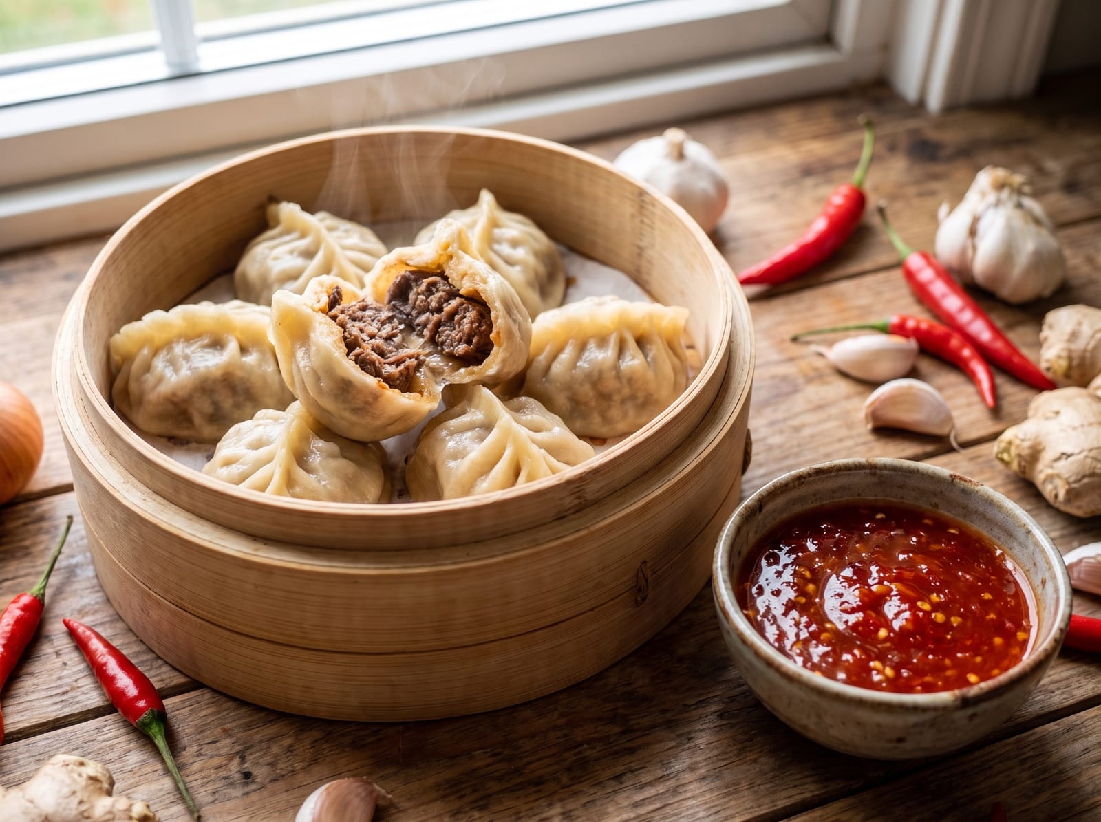Beef Momos with Sweet Chilli Sauce | Juicy Homemade Steamed Dumplings — step 11