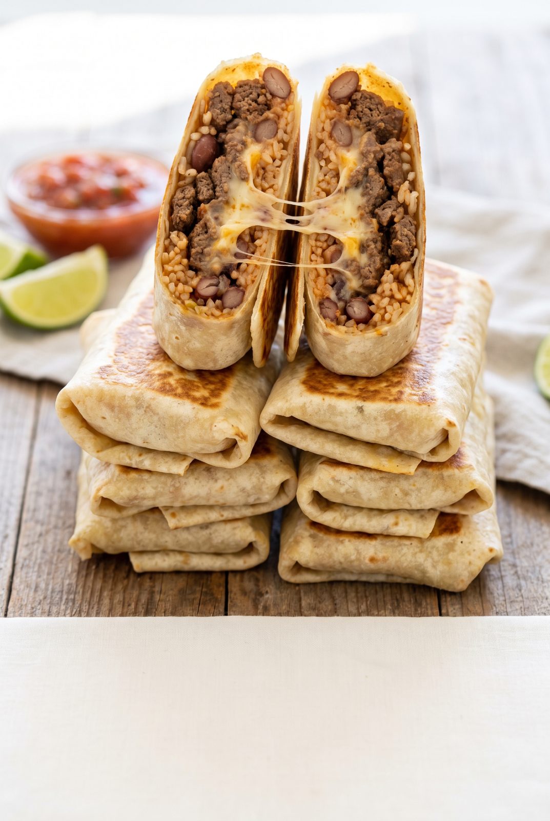 Cheesy Bean and Rice Burritos