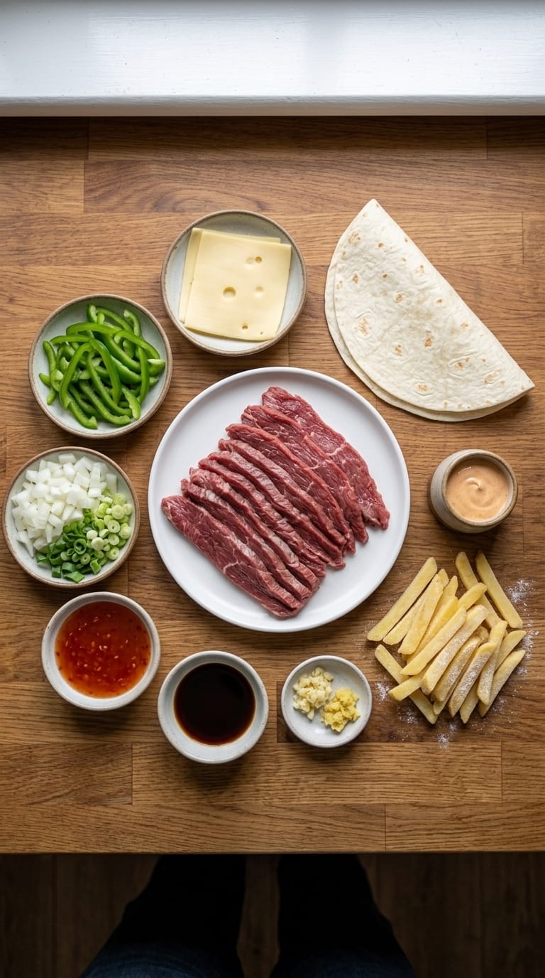 Cheesy Steak Wrap Recipe | Sweet Chili Soy Steak Tortilla Wrap with Cheese ingredients