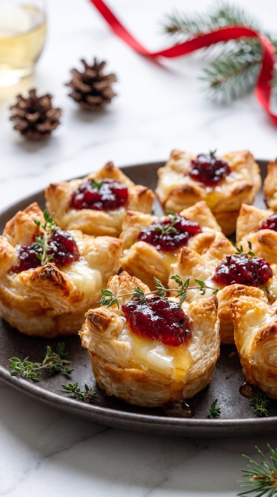 Cranberry Brie Puff Bites with Thyme & Honey