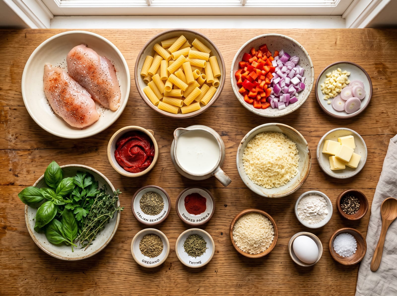 Creamy Pink Parmesan Pasta | Crispy Parmesan Chicken Dinner ingredients
