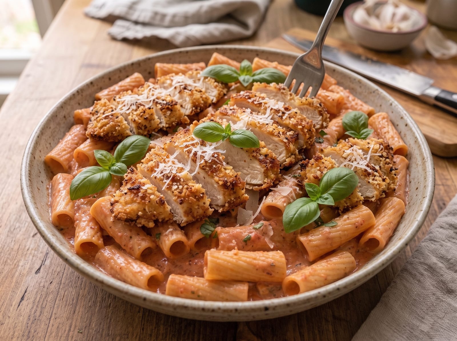 Creamy Pink Parmesan Pasta | Crispy Parmesan Chicken Dinner — step 11