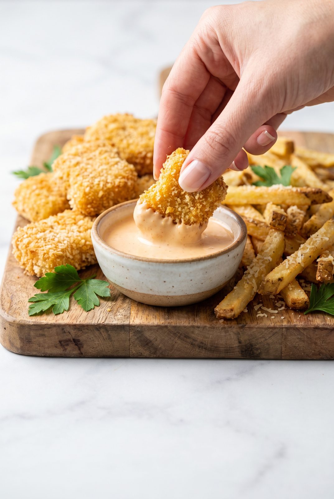 Crispy Baked Chicken Nuggets with Parmesan Fries