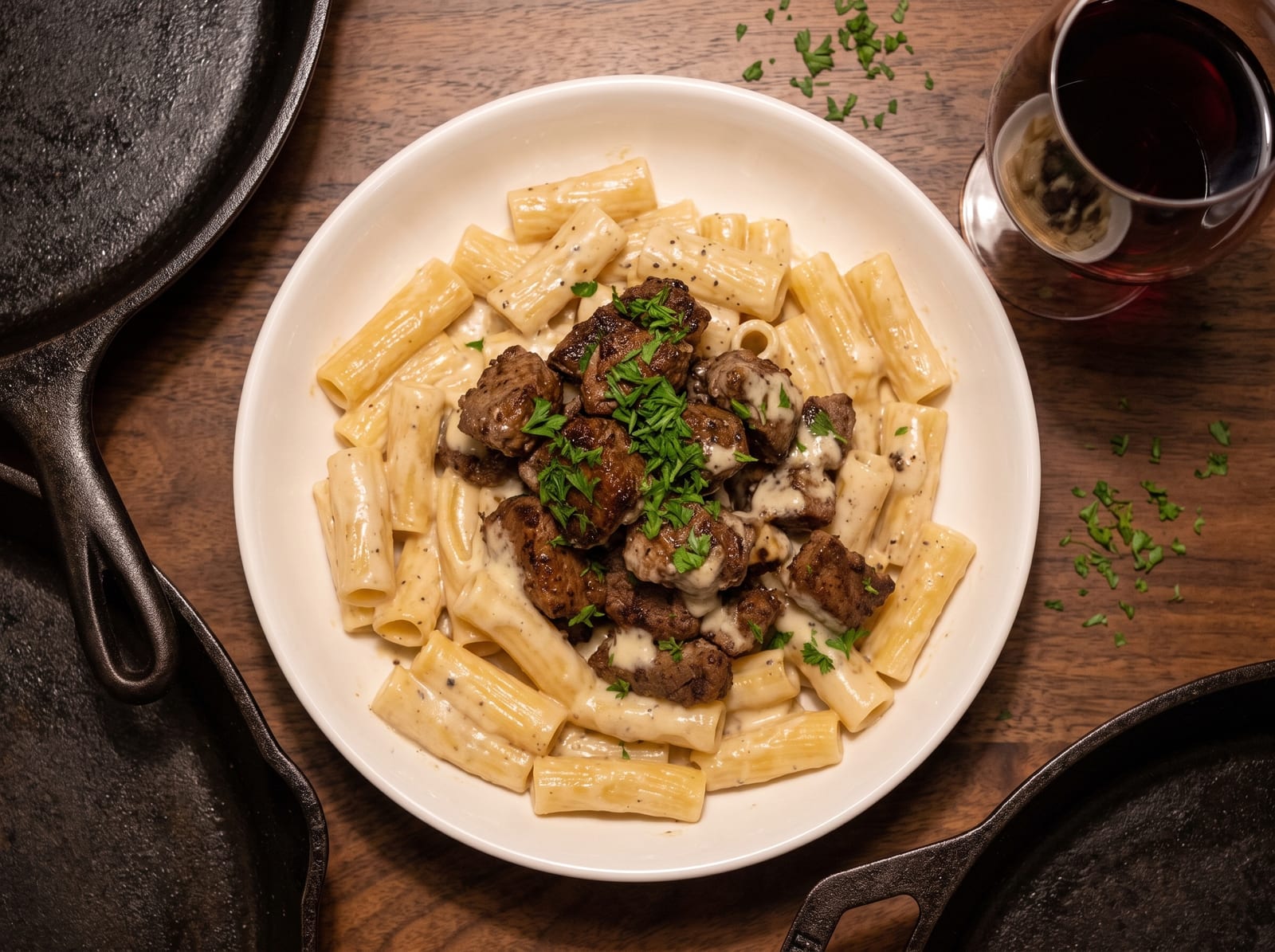 Garlic Steak Bites with Creamy Parmesan Pasta ingredients