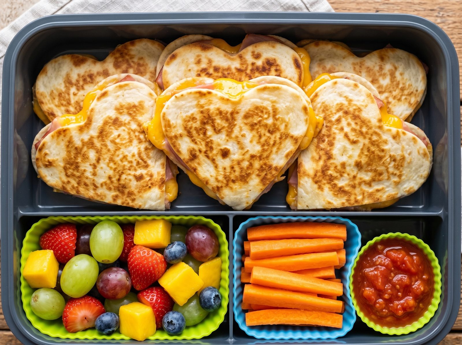 Heart Ham & Cheese Quesadilla Bento Box ingredients