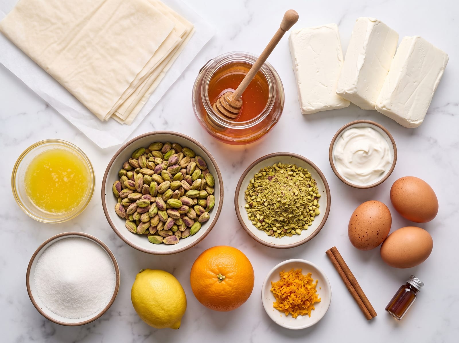 Honey Pistachio Baklava Cheesecake ingredients