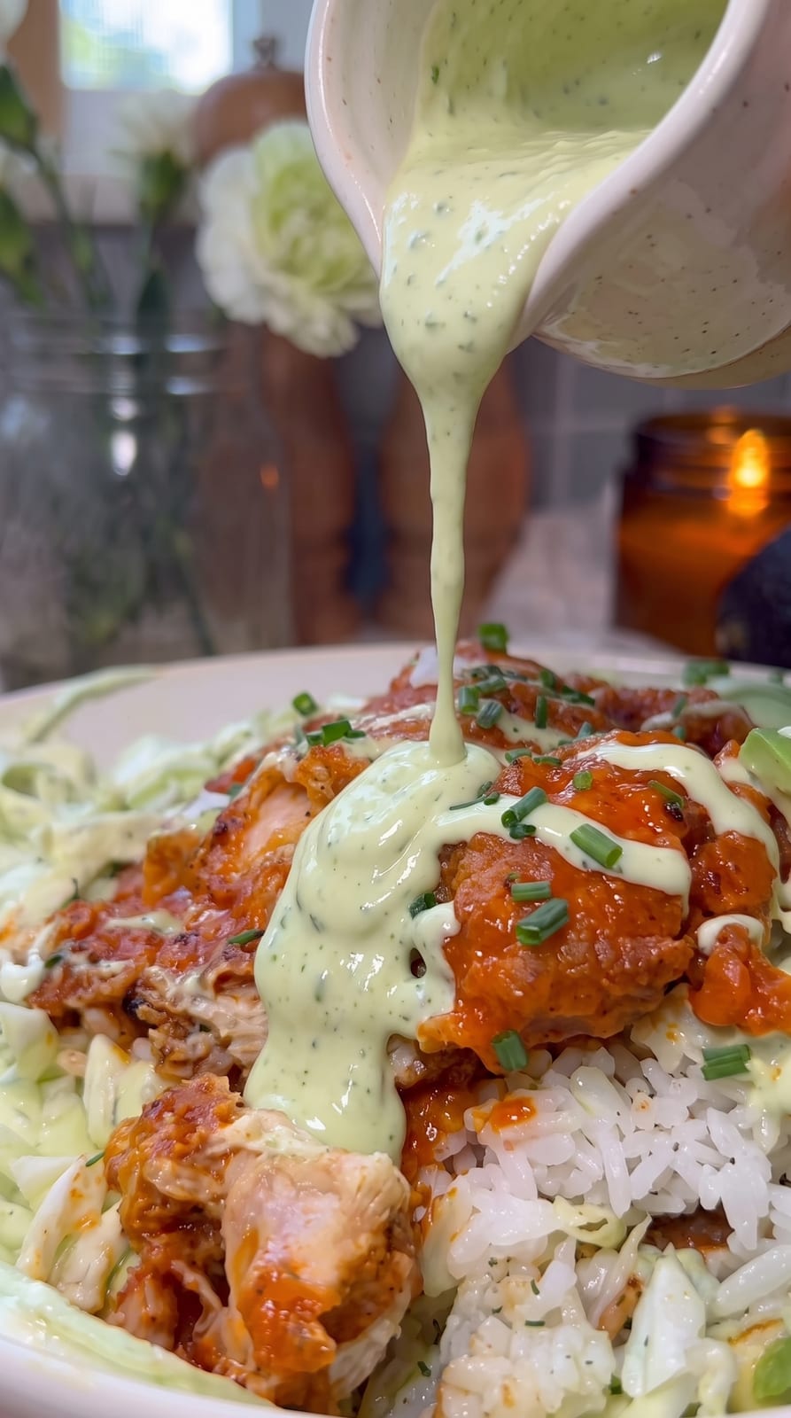 Hot Honey Buffalo Chicken Bowl | Crispy Chicken & Creamy Avocado Ranch