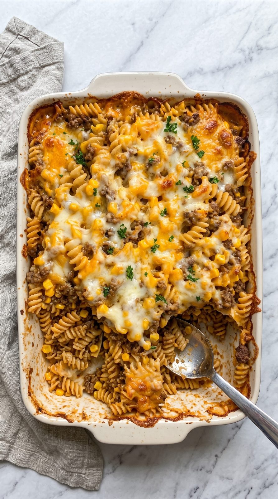 Loaded Cheddar Ranch Beef Pasta Bake