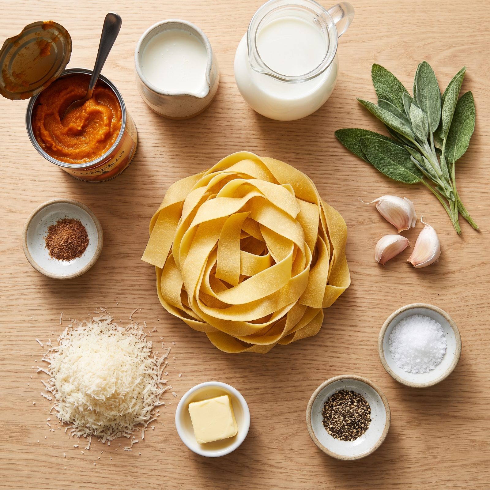 Pumpkin Alfredo Pasta with Sage ingredients