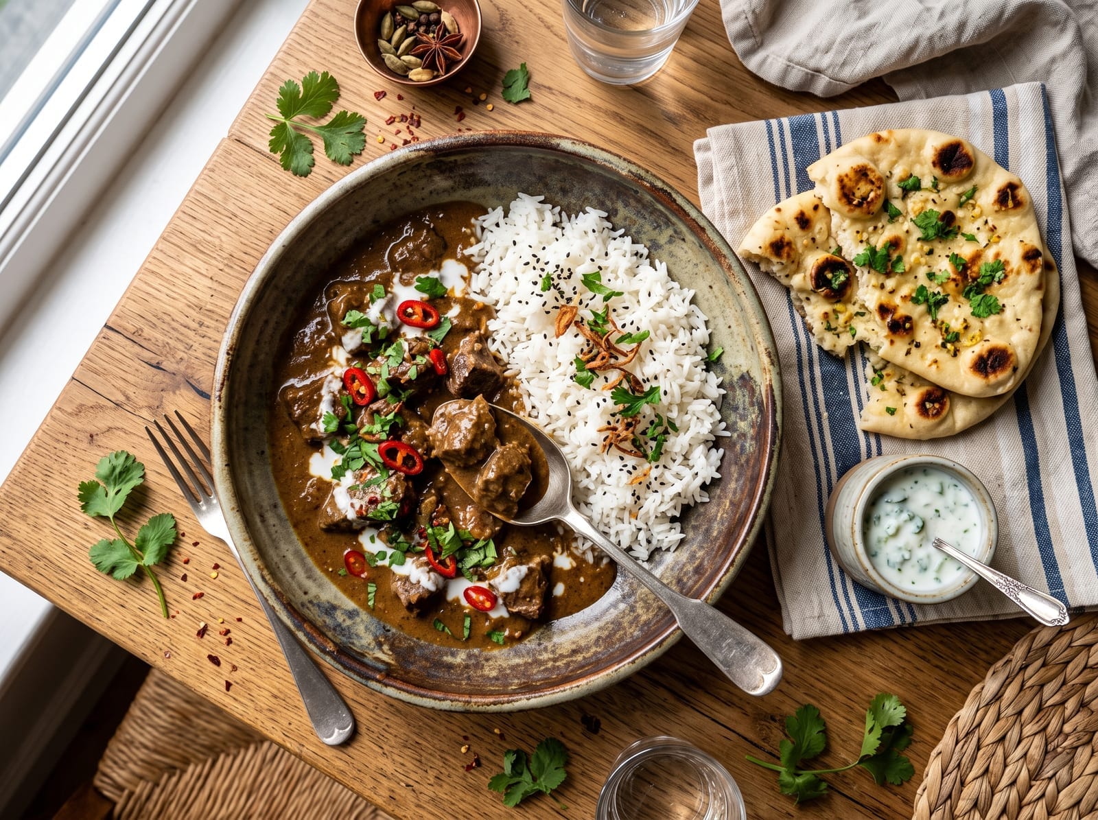 Fiery Coconut Beef Curry | Creamy Spicy Beef Curry with Rice & Garlic Naan — step 11