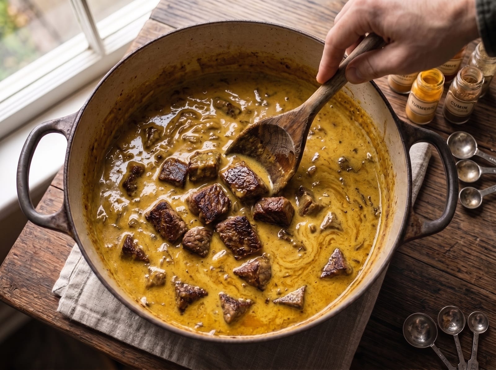 Fiery Coconut Beef Curry | Creamy Spicy Beef Curry with Rice & Garlic Naan — step 7
