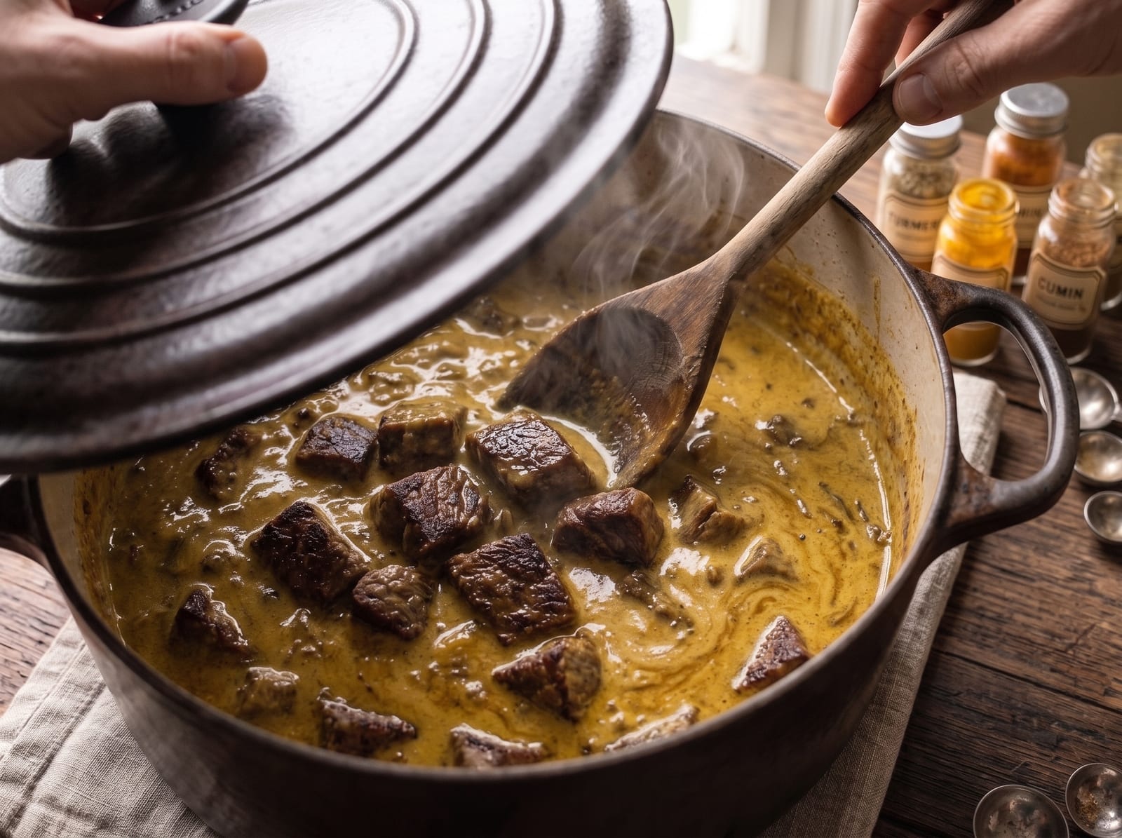 Fiery Coconut Beef Curry | Creamy Spicy Beef Curry with Rice & Garlic Naan — step 8