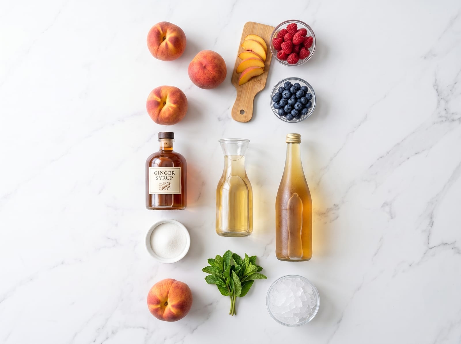 Sparkling Peach Berry Mocktail Sangria ingredients