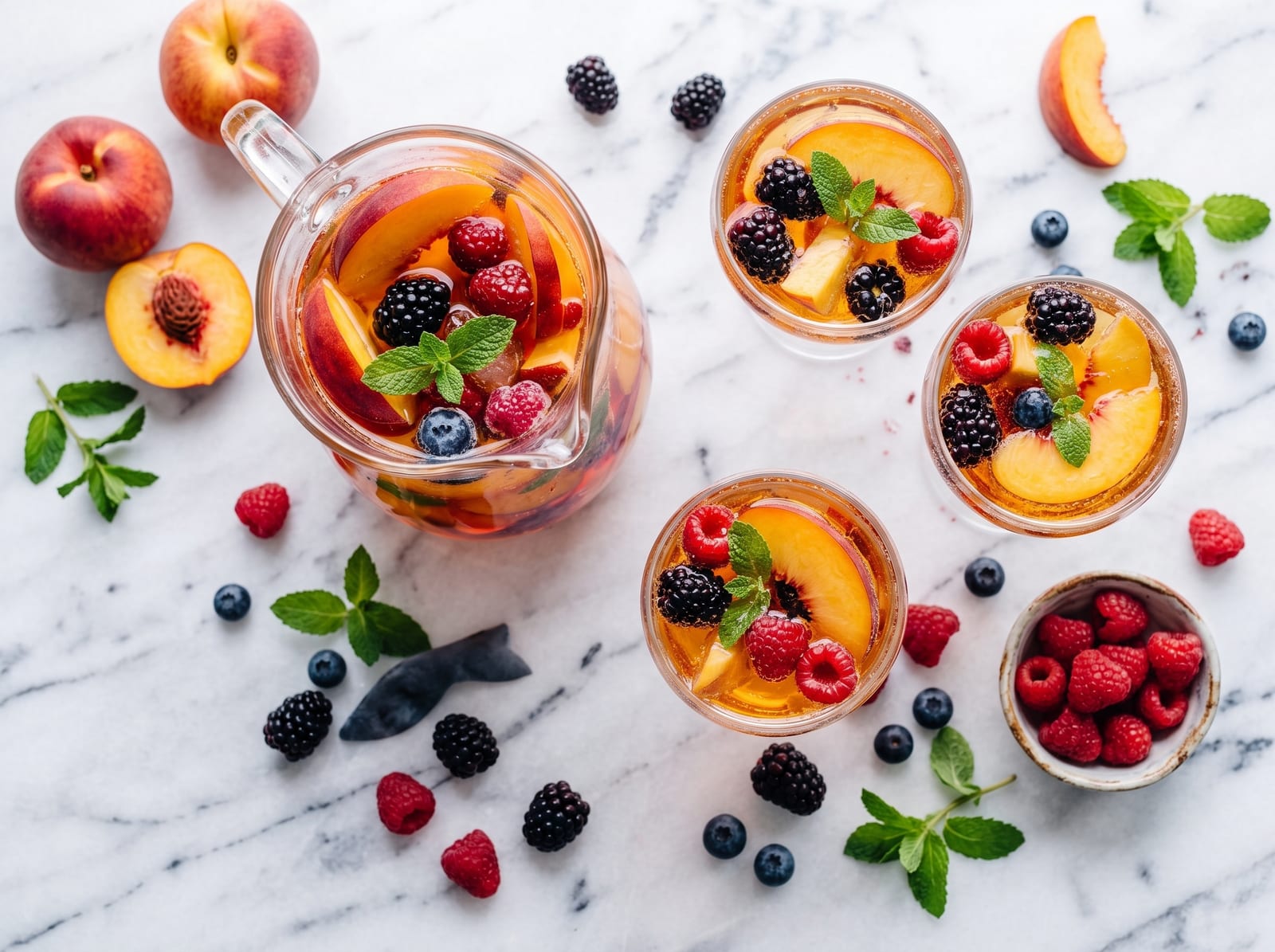 Sparkling Peach Berry Mocktail Sangria — step 1