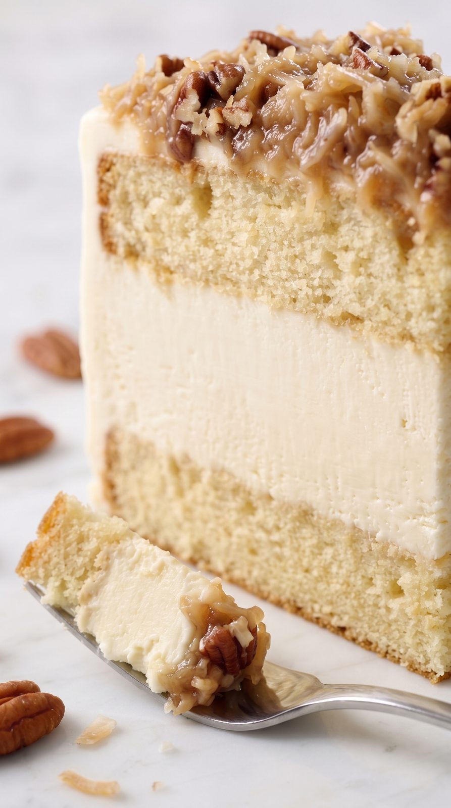 White German Chocolate Cake with Cheesecake Center